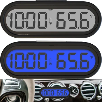 Car Clock Time Watch Мини електронни авто часовници Светещ интериорен термометър LCD подсветка цифров дисплей аксесоари за кола