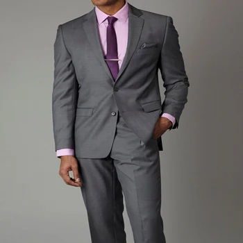 2 Piece Официален младоженец смокинг назъбени ревера тънък годни сив бизнес мъже костюми сватба 2023 нова мода костюм яке панталони