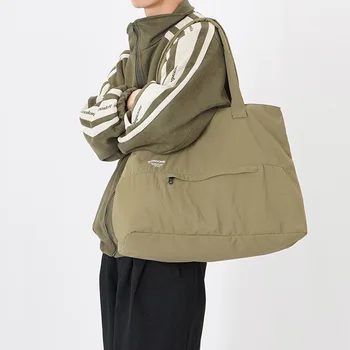 Чанта за рамо Tote Унисекс найлон лек голям капацитет цип плътен цвят чанта за съхранение случайни пазаруване пътуване улица мода