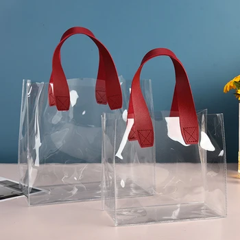 Прозрачна ежедневна чанта Трайна PVC чанта Преносима чанта за съхранение на открито Водоустойчива пазарска чанта за подарък Голяма пазарска чанта