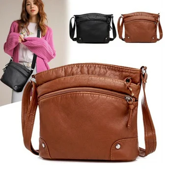 Pu мека кожа Дамска чанта 2023 Нова чанта за рамо Ретро случайни модни чанти за съобщения Черно кафяво множество джобове Crossbody чанта
