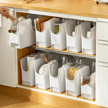 Кухненски прибори Пластмасова кутия за съхранение Съдове Контейнер Съдове Закачалка Rack Инструменти Аксесоар Организатор Pot Lid Бутилка за подправки