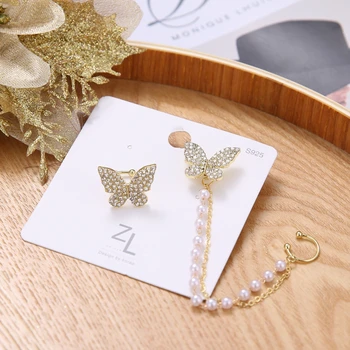 ZOVOLI корейски елегантен сладък кристал пеперуда родословни обеци за жени момичета мода метална верига Boucle D'oreille бижута