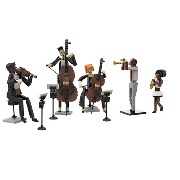 MOC джаз бенд тромпет цигулар строителен блок комплект музика цигулар виолончелист саксофон играч фигура тухла модел DIY дете играчка подарък