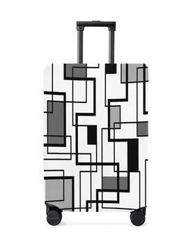 Абстрактна геометрия площад модерно изкуство черно сиво багаж покритие участък багаж прах покритие за 18-32 инчов пътуване куфар случай