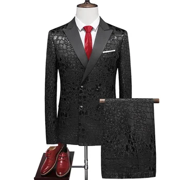 Нов S-6XL (костюм + панталони) Мъжки висококачествен моден бизнес джентълмен тенденция британски стил сватбена рокля от две части костюм