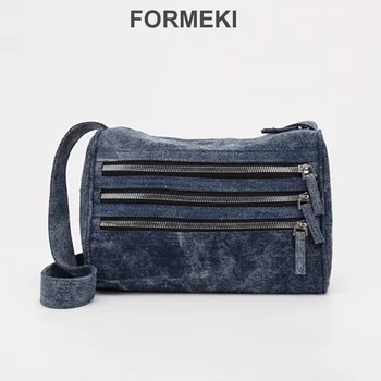 Formeki Дамска чанта Ins Модна чанта за рамо за жени Ежедневни деним чанта Голяма чанта Y2K Луксозна дизайнерска чанта