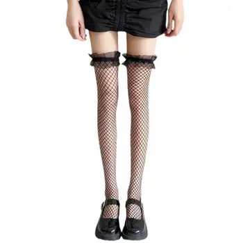 Чорапи Лолита стил коляното чорапи дантела рибарска мрежа ултратънки жени с за елегантност