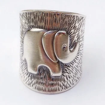 S925 чисто сребърни пръстени за жени ръчно изработено сребро Тайланд Издълбан слон Рисуване на широко лице стерлингов сребърен пръстен