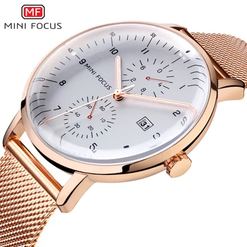 MINI FOCUS Бизнес мъжки часовници Топ марка луксозен минималистичен циферблат мода кварцов часовник случайни кожени каишка ръчни часовници 0052G