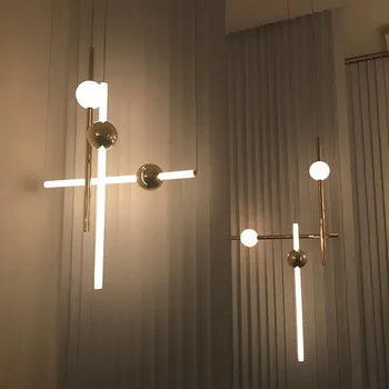 Nordic Glass led лампа с дълга тръба Геометрична линия рамка висяща лампа за дома нощно шкафче декорация трапезария модерна светлина