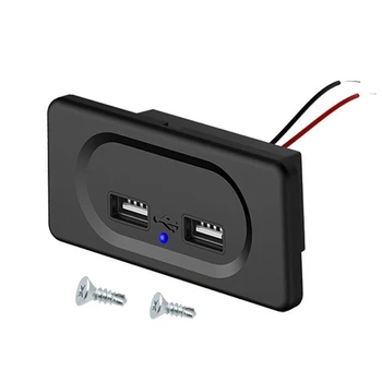 3.1A Dual USB изход гнездо зарядно за кола панел флъш монтиране с LED светлина за 12V 24V кола автобус ATV RV лодка камион