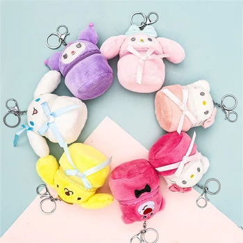 Аниме плюшена кукла ключодържател Hello Kitty неща Mymelody Kuromi Cinnamoroll Pompom Purin Kawaii чанта висулка портфейл момиче подарък играчки