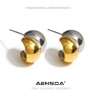 AENSOA Trendy 18K злато сребърен цвят C форма малки обеци обръч жени бижута пънк дебела сплав C форма метална текстура обица