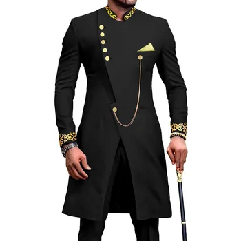 Блейзъри за мъже костюм бродерия стил 2 парче (палто + панталони) 2023 Стойка ревера Groomsmen тънък годни пролетта официален бизнес костюм