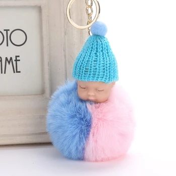 1X Спящо бебе за ключодържател Плетена шапка Ключодържател за ключодържател Плюш за кукла