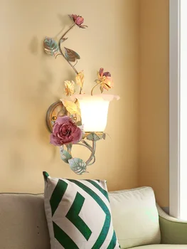 корейски стил пасторално огледало предна лампа европейски стил цвете лампа нощно легло стена лампа баня огледало предна лампа