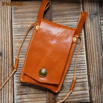 PNDME висококачествен първи слой телешка мъжка талия пакети случайни дизайнер ръчно изработени естествена кожа бегач малък колан телефон чанта