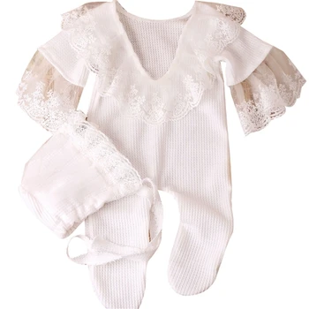 D7WF Новородено фото облекло бебе дантела Beanie ританки подпори дрехи фото костюм