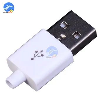 10PCS мъжки USB конектор комплект 5P 5pin USB 2.0 щепсел тип A DIY компоненти бял w / пластмасов капак