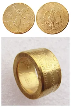 1943 Мексико Злато 50 песо монета позлатен пръстен ръчно изработени в размери 8-16