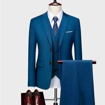 Мъжки монохромен официален бизнес костюм, мъжки ежедневен офис костюм, жилетка и панталон, булчинска рокля за младоженеца, бутикова марка, сцена