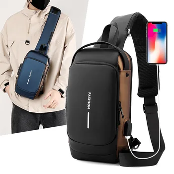Мъжки многофункционален анти-кражба USB рамо чанта човек Crossbody кръст тялото пътуване прашка гърдите чанти пакет пратеник пакет за мъжки