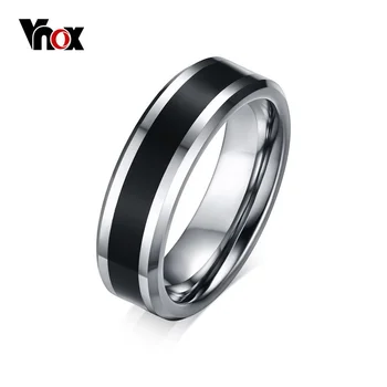 Vnox мъжки волфрамови сватбени халки пръстен тънка черна линия годежен пръстен САЩ мъжки бижута 6MM широк