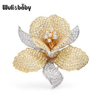Wuli&baby Луксозен чешки кристал цвете брошки жени сватби банкет брошка щифтове подаръци
