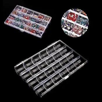 24 решетки Прозрачна пластмасова кутия за съхранение на контейнери Кутия за бижута с капак