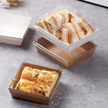 10pcs торта десерт поничка кутия крафт хартия бисквитка хлебни храни сандвич опаковка кутия за сандвич парче торта ягоди
