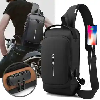 Мъже Многофункционална анти кражба USB чанта за рамо Man Crossbody Cross Body Travel прашка гърдите чанти пакет пратеник пакет