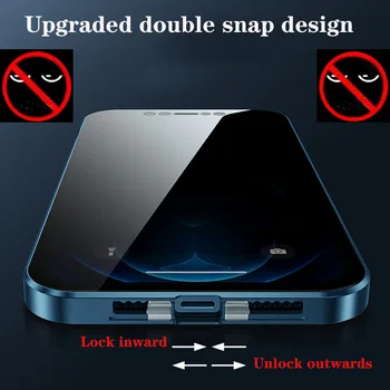 защита на поверителността Метален двустранен стъклен калъф за iPhone 12 13Mini 15 13 12 14 Pro Max Защита на обектива Двоен капак за заключване