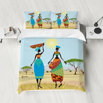 африкански жени етнически слънце жираф дърво пухени покритие легло легла комплект за двойна юрган покритие калъфки стая легла комплект не лист