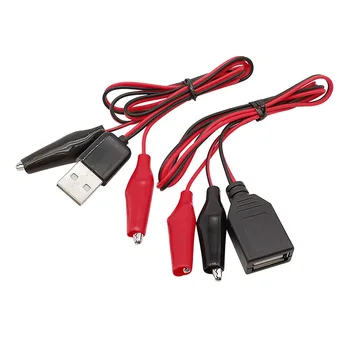 алигатор Тест клипове Скоба към USB мъжки щепсел / женски гнездо тест води конектор захранване адаптер тел 50CM кабел червен черен