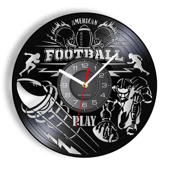 Американски футбол стенен часовник, изработен от истински винил LP запис Rocketlike ръгби LED подсветка модерен стенен часовник Най-добър подарък за играчи