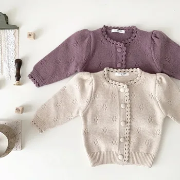 HoneyCherry Нови малки деца момичета плетени пуловери корейски стил бебе деца принцеса плетене на една кука жилетка пуловер малко дете жилетка