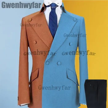 Gwenhwyfar Мъжки костюми от две части Официален тънък годни бизнес комплект за сватбена вечеря парти случаен костюм (яке + панталон)