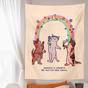 Sunshine Rainbow Tapestry за спалня, сладък котешки висящ плакат, издръжлив Fade Proof Party, ярък цветен цифров печат