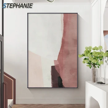 Скандинавски абстрактни картини от розово платно Модерни плакати Минималистични картини за стена Стенно изкуство за хол Скандинавски домашен декор