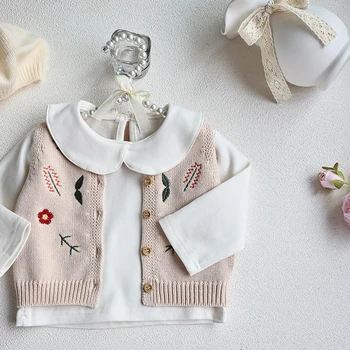 Бебешко облекло за малки деца момичета плетени дрехи бродерия жилетка бебе трикотаж
