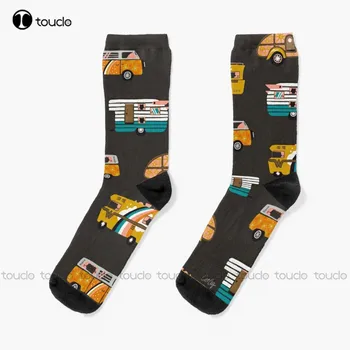 Ретро пътуване – чорапи с дървени въглища Смешни чорапи за жени Унисекс възрастни тийнейджърски младежки чорапи Коледен подарък по поръчка Hd висококачествен чорап