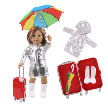 1Set 18inch кукла аксесоари чадър дъждобран дрехи багаж кутия обувки костюм дъжд за 43 см прероден кукла куфар играчка подарък