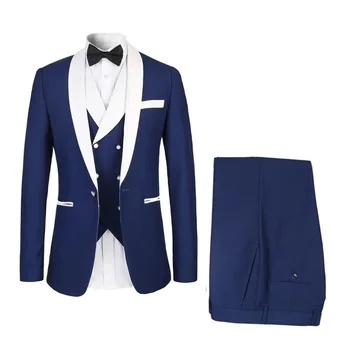 2020 Най-новите Slim Fit младоженец смокинги отлични мъже костюми сватба смокинги мъже официален бизнес абитуриентски парти костюм (яке + панталони + жилетка)