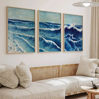 Blue Ocean Sea Waves Canvas Seascape Painting Cuadros Abstract Modern Poster and Print Art Scenery Wall Picture For Living Room