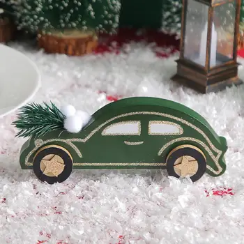Durable Car Ornament Charming Wooden Shiny Car Ornaments for Festive Desk Decor Small Dark Green Christmas Car Designs to Create