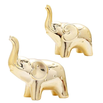 1 чифт златен слон статуя Начало декор слон керамика орнаменти скулптура за хол работен плот
