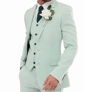Костюм Homme 3 парче сватбени костюми за мъже два бутона случайни тънък абитуриентски бал вечеря младоженец Tuxedo Terno Masculino Completo Blazer