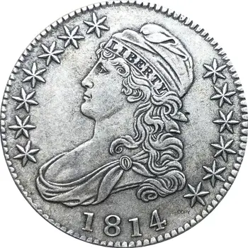 US 1814 50 цента 1/2 половин долар Liberty Eagle капачка бюст покритие сребро 1 евро ww2 копие възпоменателна монета колекционерски монети