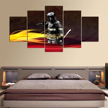 Unframed 5 панел пожарникари пожарникар герой модерен платно HD печат плакати стена изкуство картина картини за хол дома декор